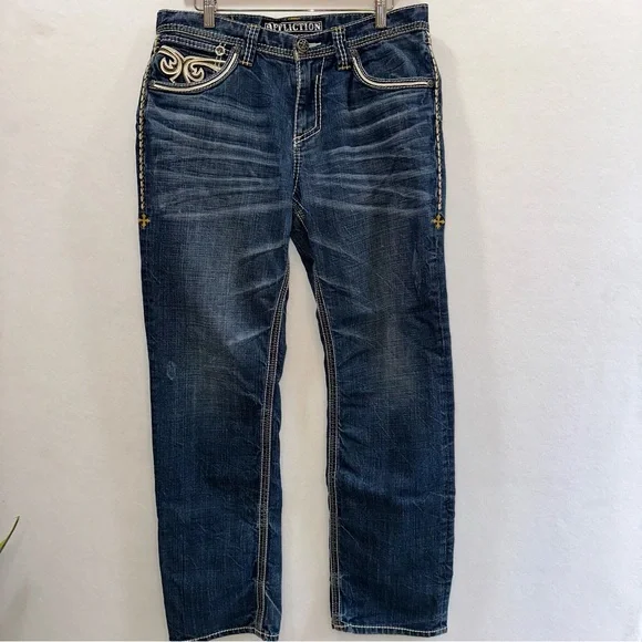 Rock Revival Men's Daegan Straight Jeans Embellished Size 33 READ - Picture 3 of 15